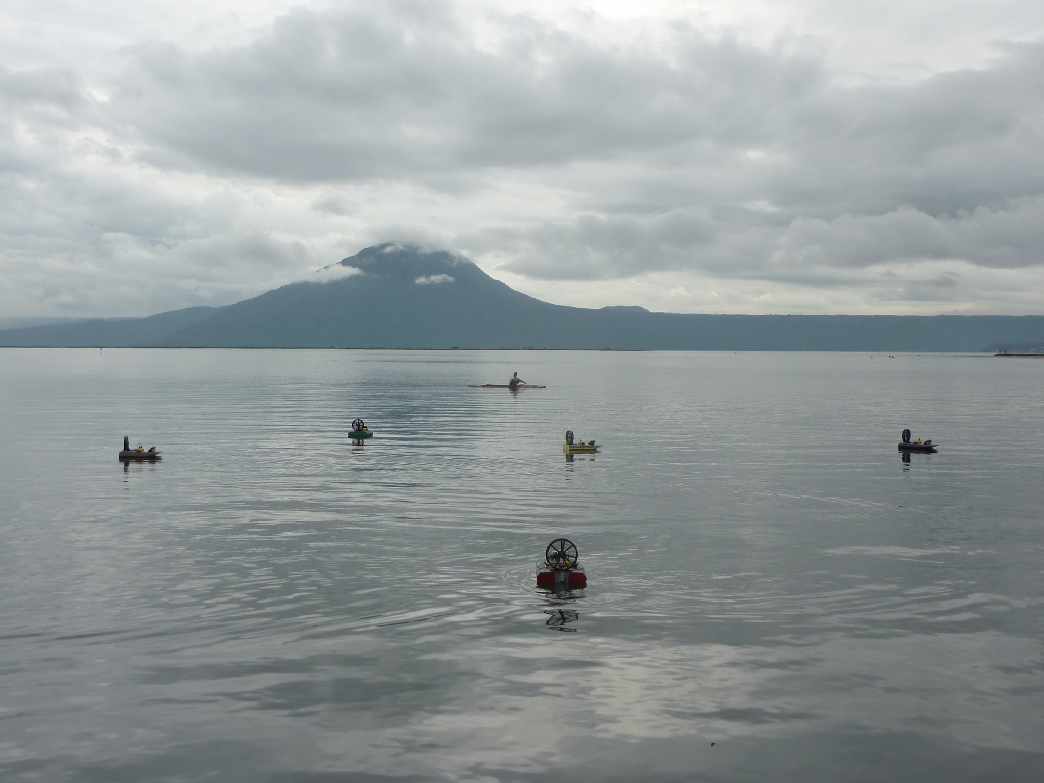 Five autonomous airboats on Lake Taal